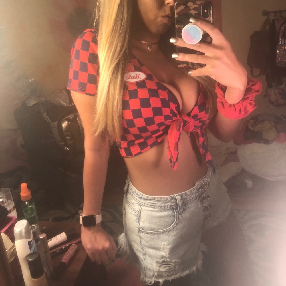 Checkered tie front shirt